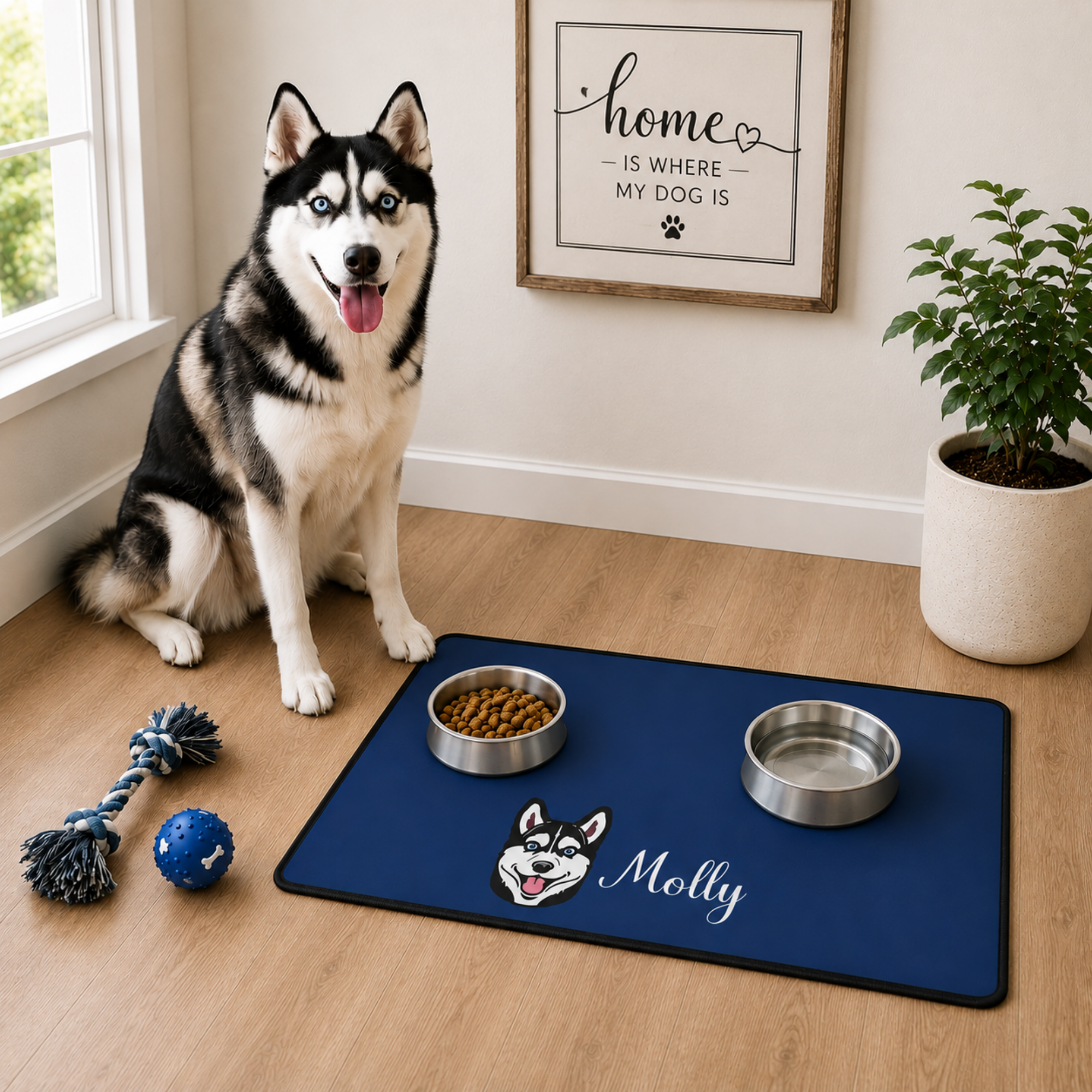 Custom Dog Feeding Mat with Name, Personalized Non Slip Pet Bowl Mat, Waterproof Dog Placemat, Pet Lover Gift for Dogs