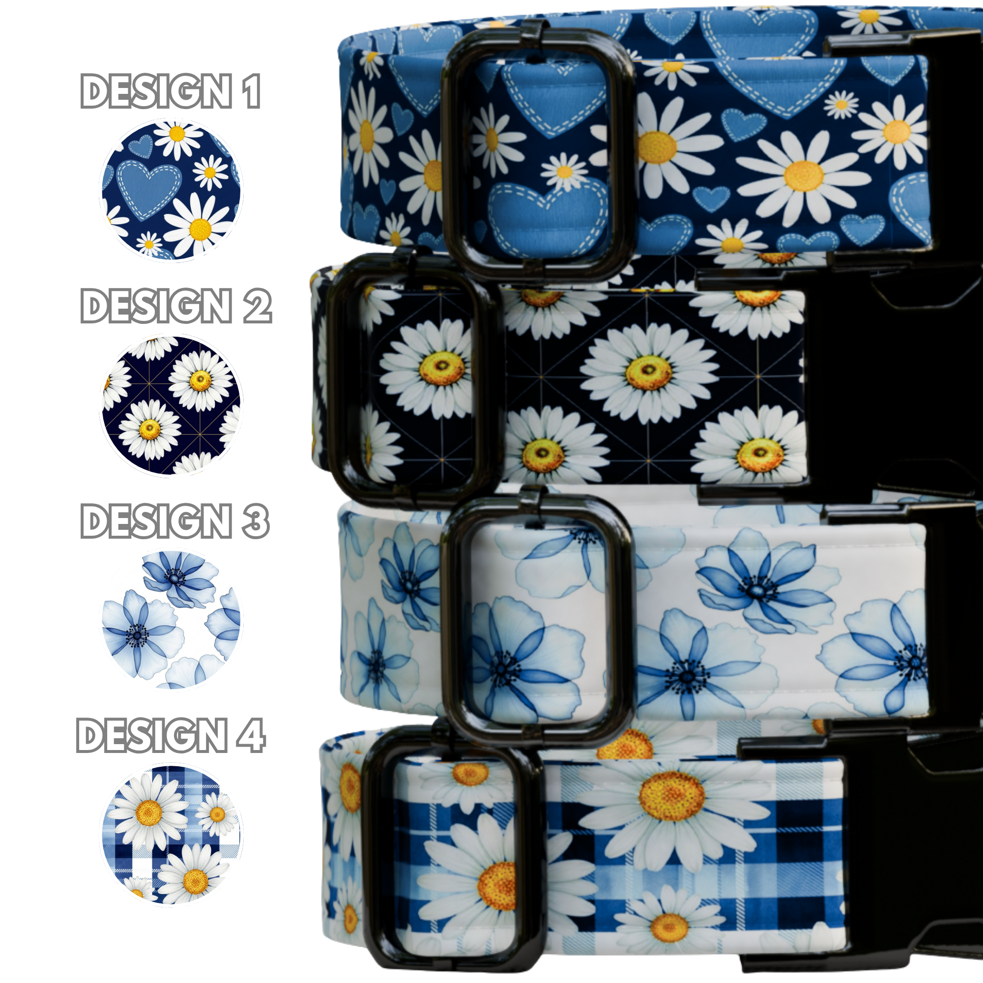 Daisy Dreams Personalized Dog Collar & Leash Set Custom Blue Floral Puppy Collar