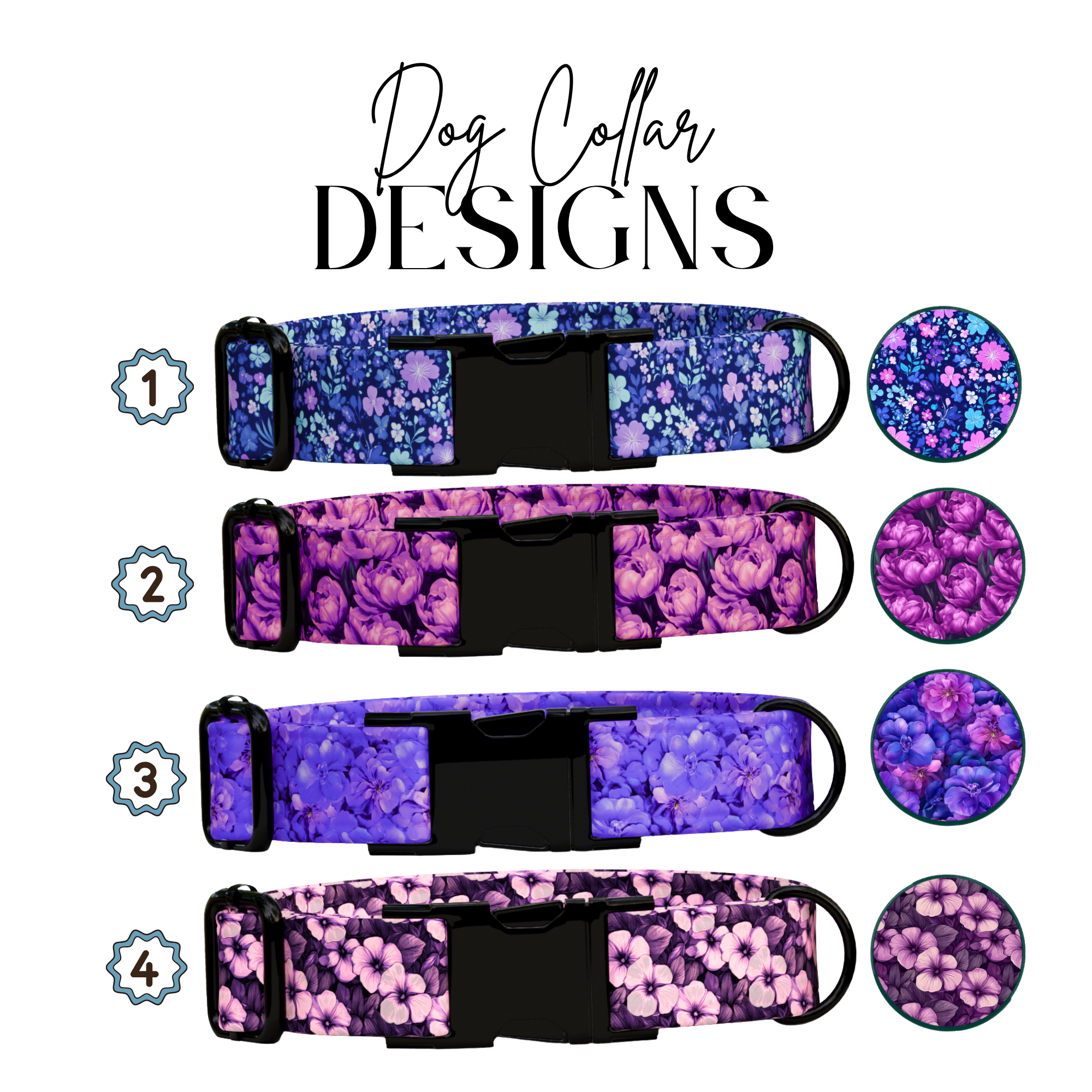 Personalized Purple Floral Dog Collar & Leash Set (OG-197)