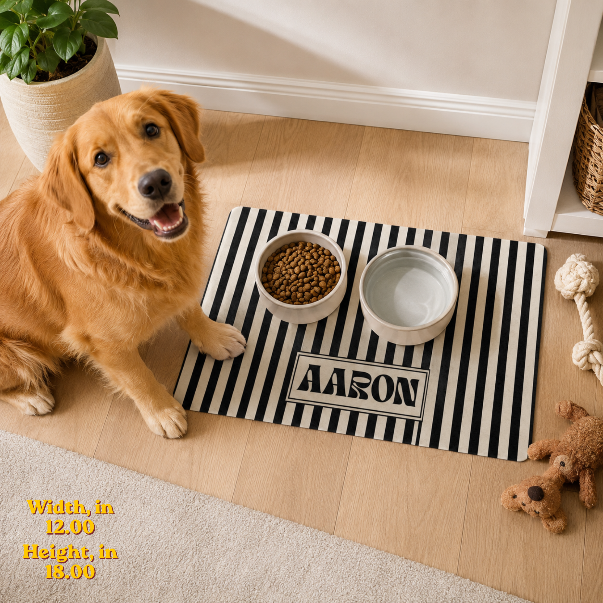 Personalized Striped Pet Food Mat Custom Dog Bowl Mat with Name Non-Slip Pet Feeding Mat Cat Food Mat Waterproof Feeding Station Rug 12x18