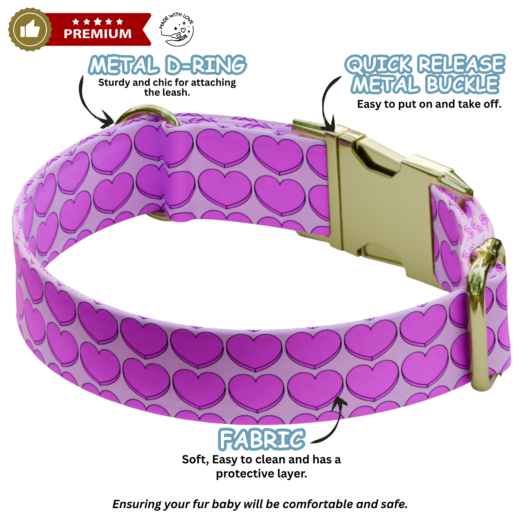 Valentine Heart Dog Collar Personalized Collar & Leash Set
