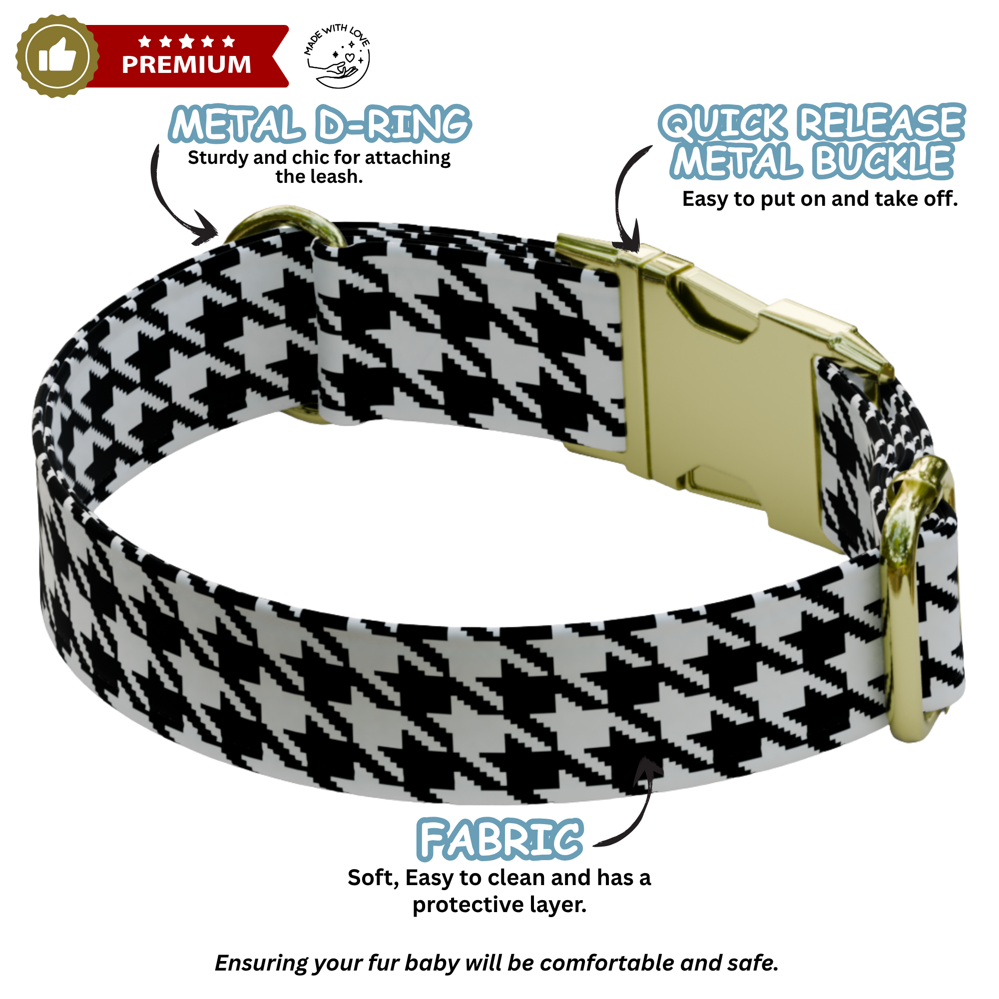 Personalized Houndstooth Dog Collar & Leash Set (OG-97)