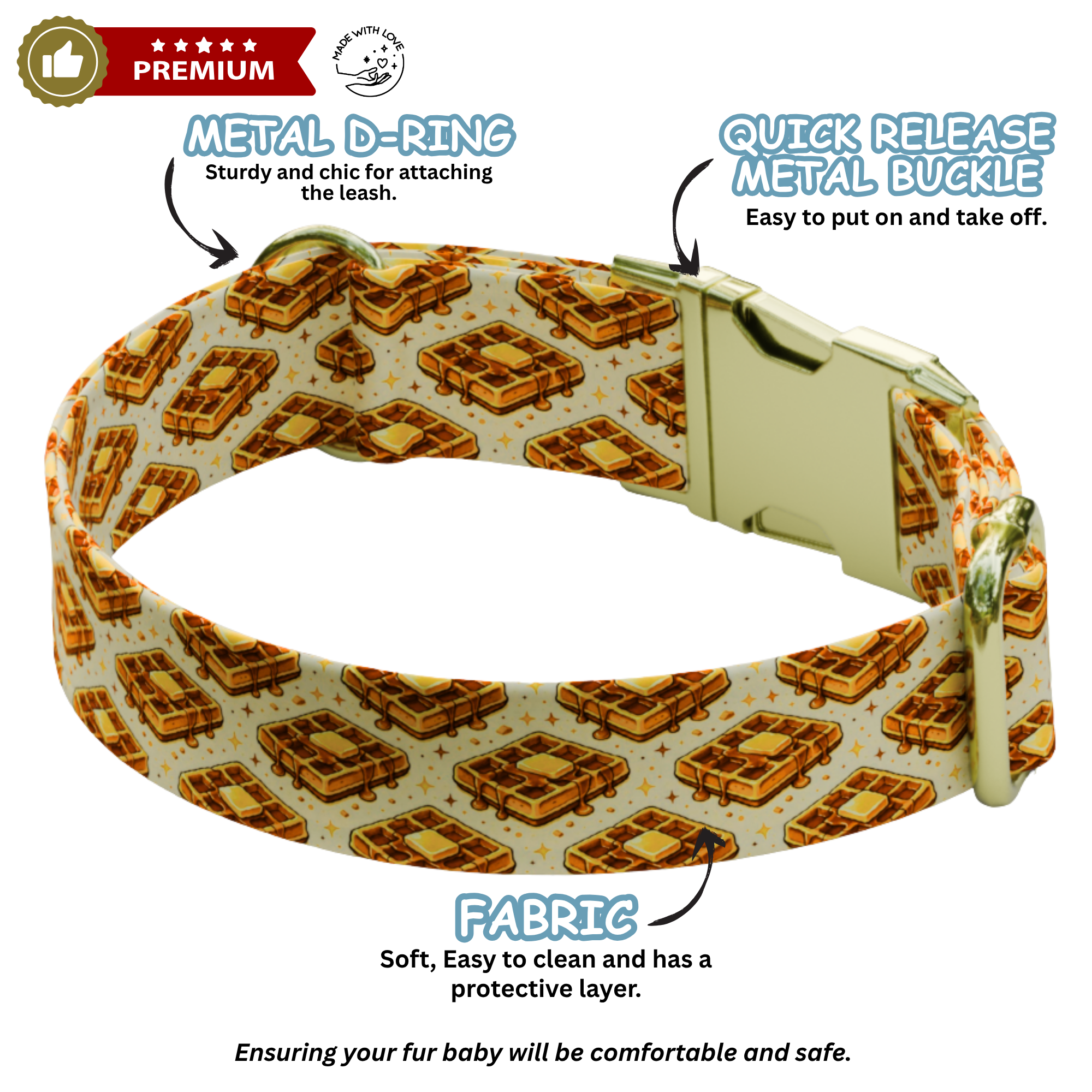 Waffle & Maple Pattern Personalized Dog Collar & Leash Set