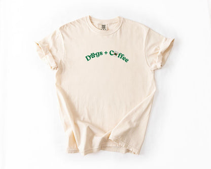 Dogs + Coffee T-Shirt, Comfort Colors, Aesthetic Graphic Tee, Pet Lover Gift, Dog Shirt, Dog Lover, Coffee Lover, Everyday Casual Wear