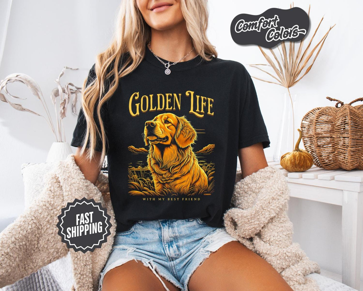 Golden Life Dog T-Shirt, Comfort Colors, Perfect for Dog Lovers, Animal Lover Gift, Birthday Gift, Golden Retriever Lover, Dog Tee