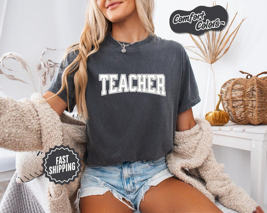 Classic Teacher T-Shirt, Comfort Colors, Varsity Font Teacher Tee, Gift for Educators, Teacher Appreciation Gift, Casual Wear
