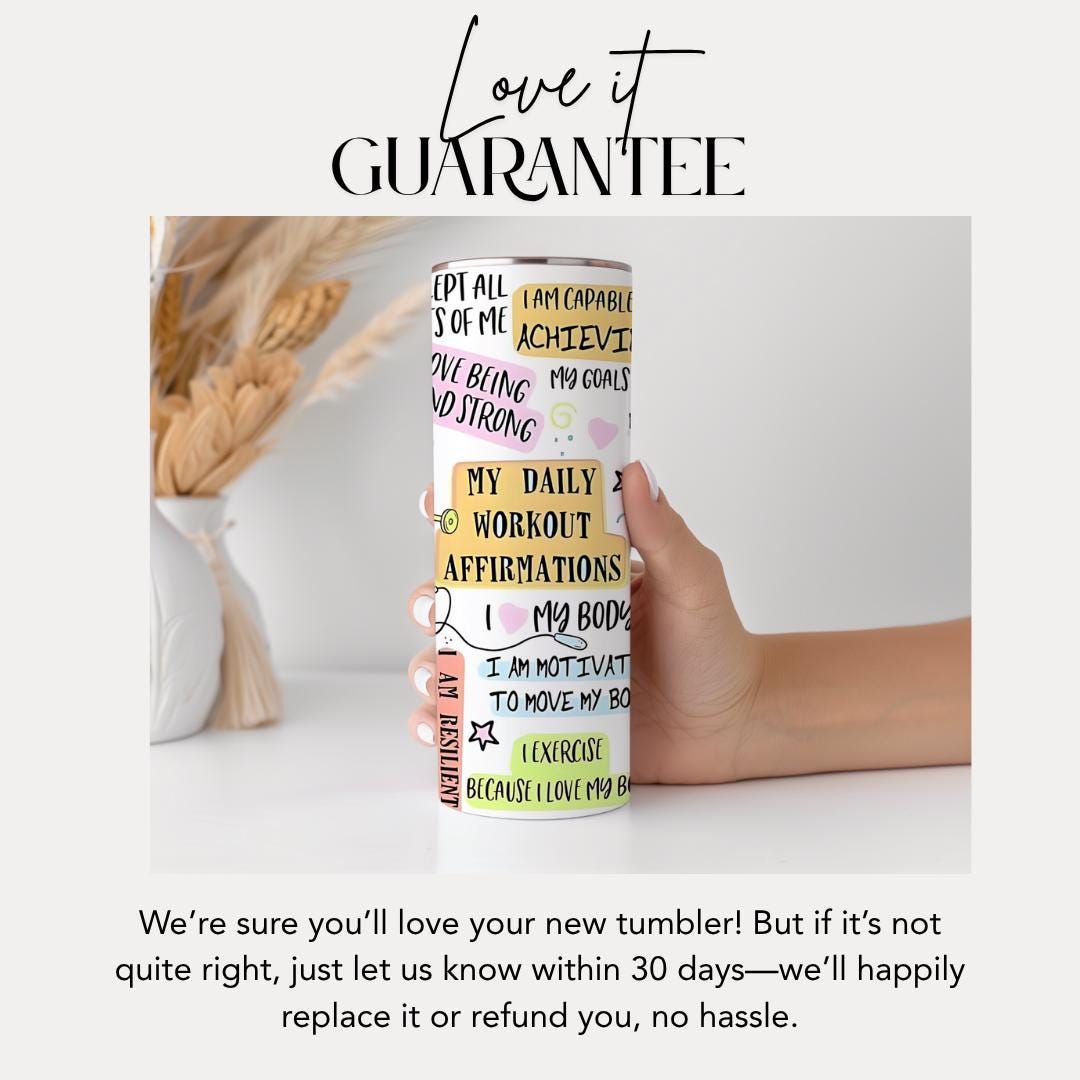 Daily Workout Affirmation 20oz Skinny Tumbler with Straw Cute Fitness Gift Tumbler Gym Travel Coffee Cup Motivational Tumbler Workout Cup