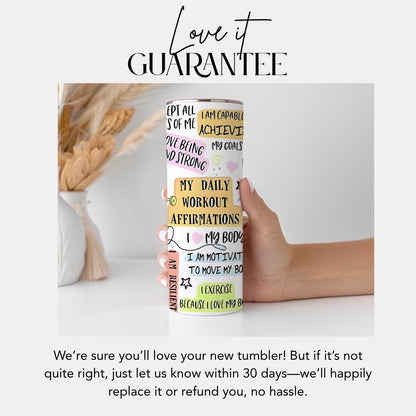 Daily Workout Affirmation 20oz Skinny Tumbler with Straw Cute Fitness Gift Tumbler Gym Travel Coffee Cup Motivational Tumbler Workout Cup