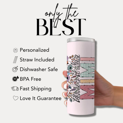 Personalized Mimi 20oz Skinny Tumbler with Straw Cute Gift for Grandma called Mimi, perfect for coffee, travel, Mother’s Day, Birthdays