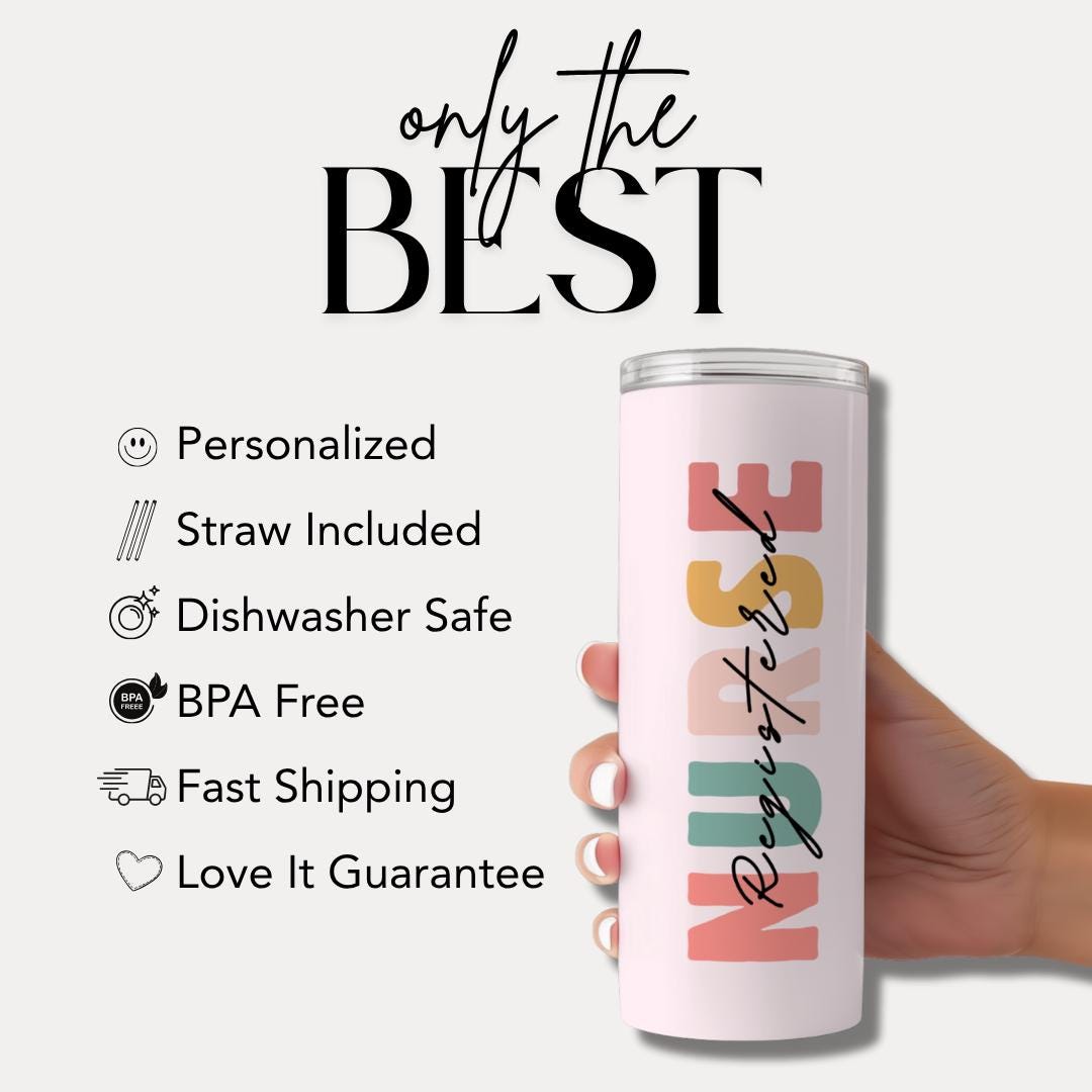 Personalized Registered Nurse 20 oz Skinny Tumbler with Straw Cute Nurse Appreciation Gift Gift for RN Nurse Week Tumbler Nurse Coffee Mug