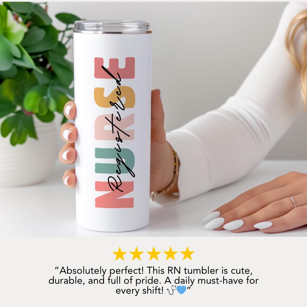 Personalized Registered Nurse 20 oz Skinny Tumbler with Straw Cute Nurse Appreciation Gift Gift for RN Nurse Week Tumbler Nurse Coffee Mug