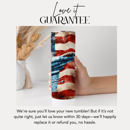 US Fighter Jet Tumbler 20oz Skinny Tumbler American Flag Patriotic Gift for Veterans Air Force American Jet Coffee Mug Gift for Military Dad
