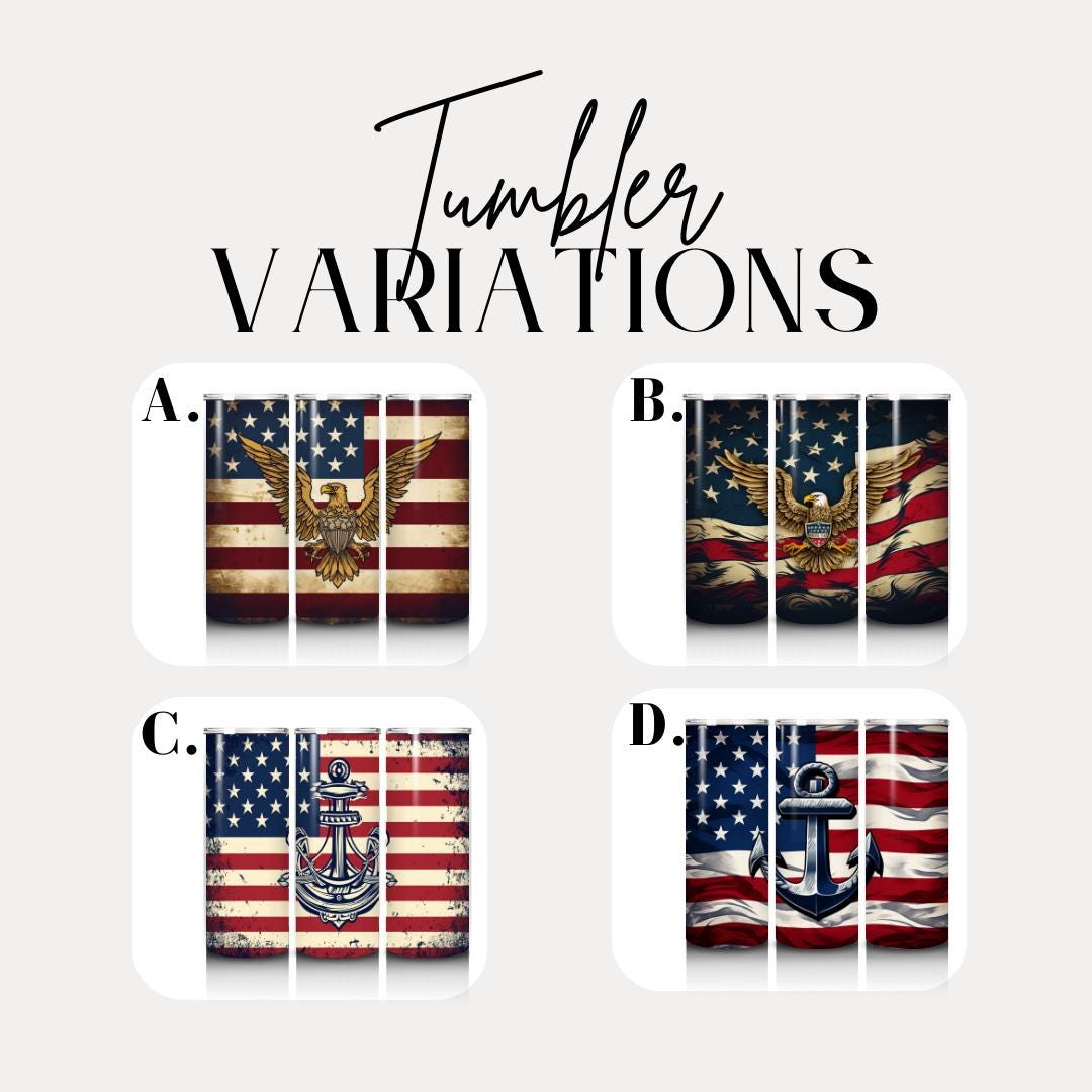 Patriotic US American Flag Tumbler 20oz Skinny Tumbler USA Eagle & Anchor Design Veteran Gift Cup Independence Day Drinkware 4th of July Cup