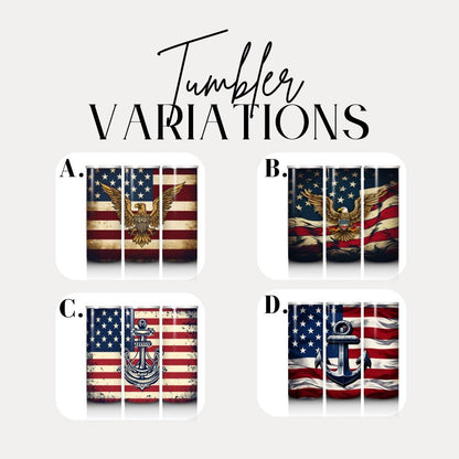 Patriotic US American Flag Tumbler 20oz Skinny Tumbler USA Eagle & Anchor Design Veteran Gift Cup Independence Day Drinkware 4th of July Cup