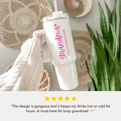 Personalized Grandma 40oz Tumbler with Straw Hot Pink Tumbler Gift Idea for Grandma Grandma Travel Coffee Cup Tumbler for Grandma Mug
