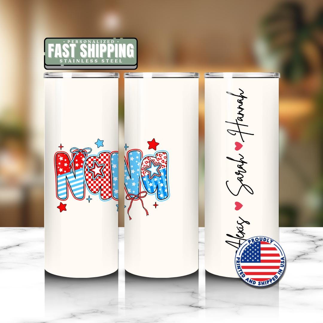 Personalized Nana 20oz Skinny Tumbler with Straw Customized with Grandkid Names Nana Gift Nana Travel Cup Nana Coffee Mug Grandma Tumbler