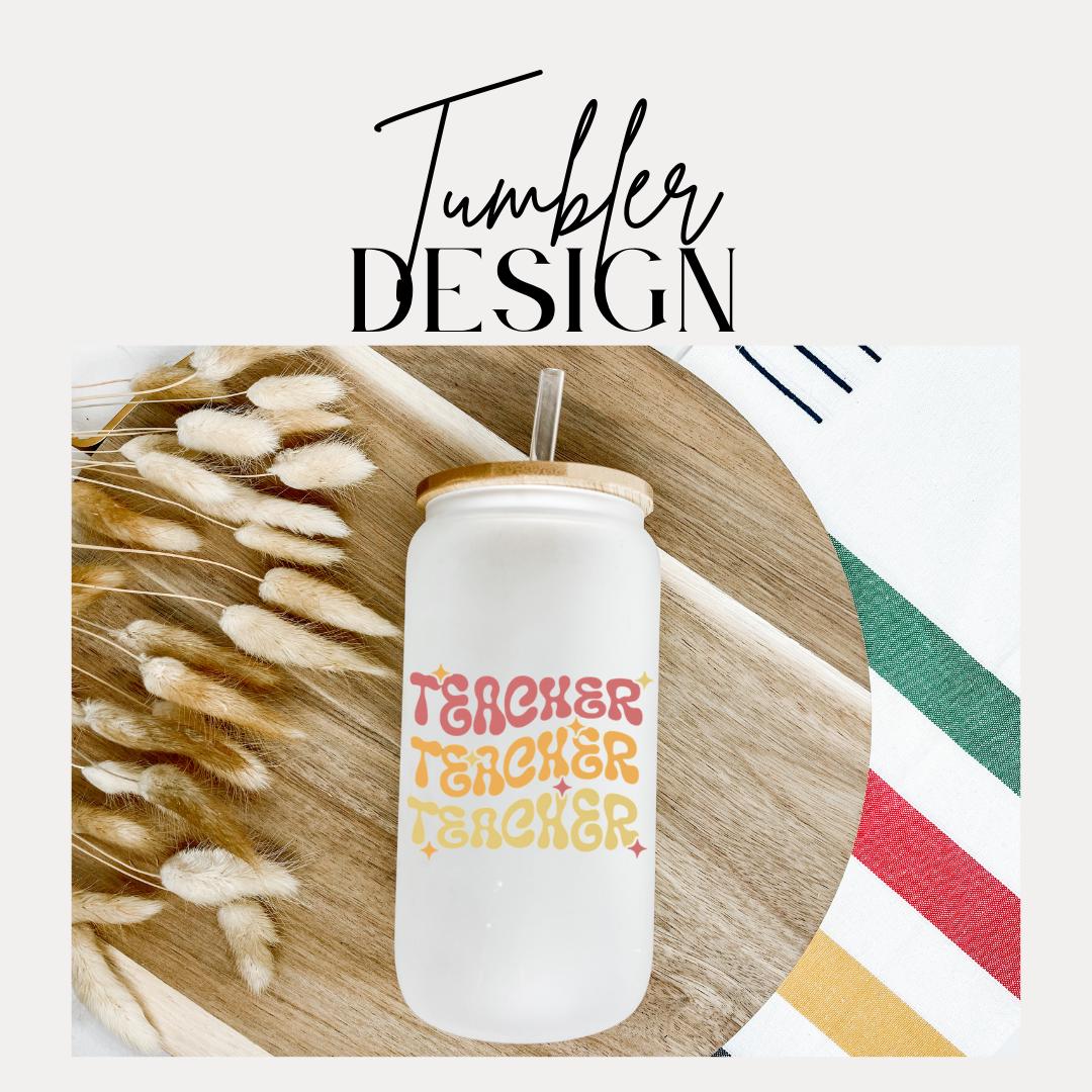 16 oz Frosted Glass Teacher with Bamboo Lid & Straw Cute Retro Teacher Gift Teacher Appreciation Gift Drinkware for Teacher Gift for Her