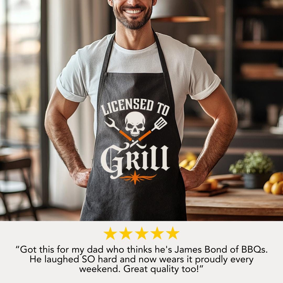 Licensed to Grill Funny BBQ Apron for Men Grill Master Apron for Dad, Husband, Grandpa Father's Day Gift Idea Gift for Dad or Husband