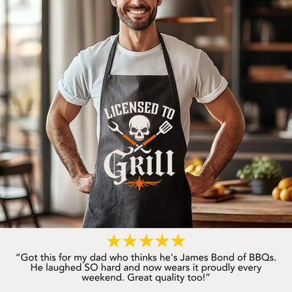 Licensed to Grill Funny BBQ Apron for Men Grill Master Apron for Dad, Husband, Grandpa Father's Day Gift Idea Gift for Dad or Husband