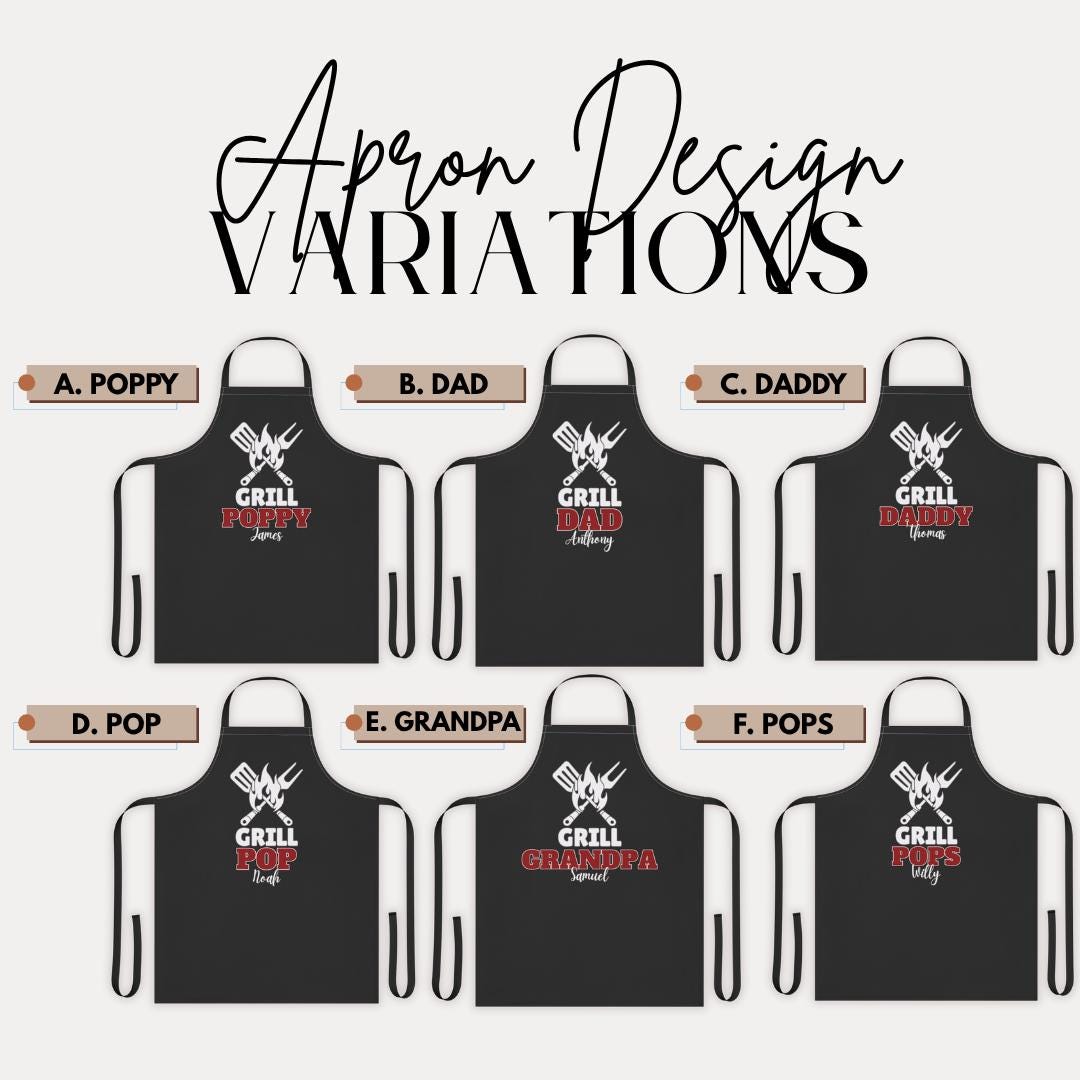 Personalized Grill Apron for Dad and Grandpa Chef Gift BBQ Accessories Cooking Apron Funny Kitchen Apron Gift for Dad and Grandpa