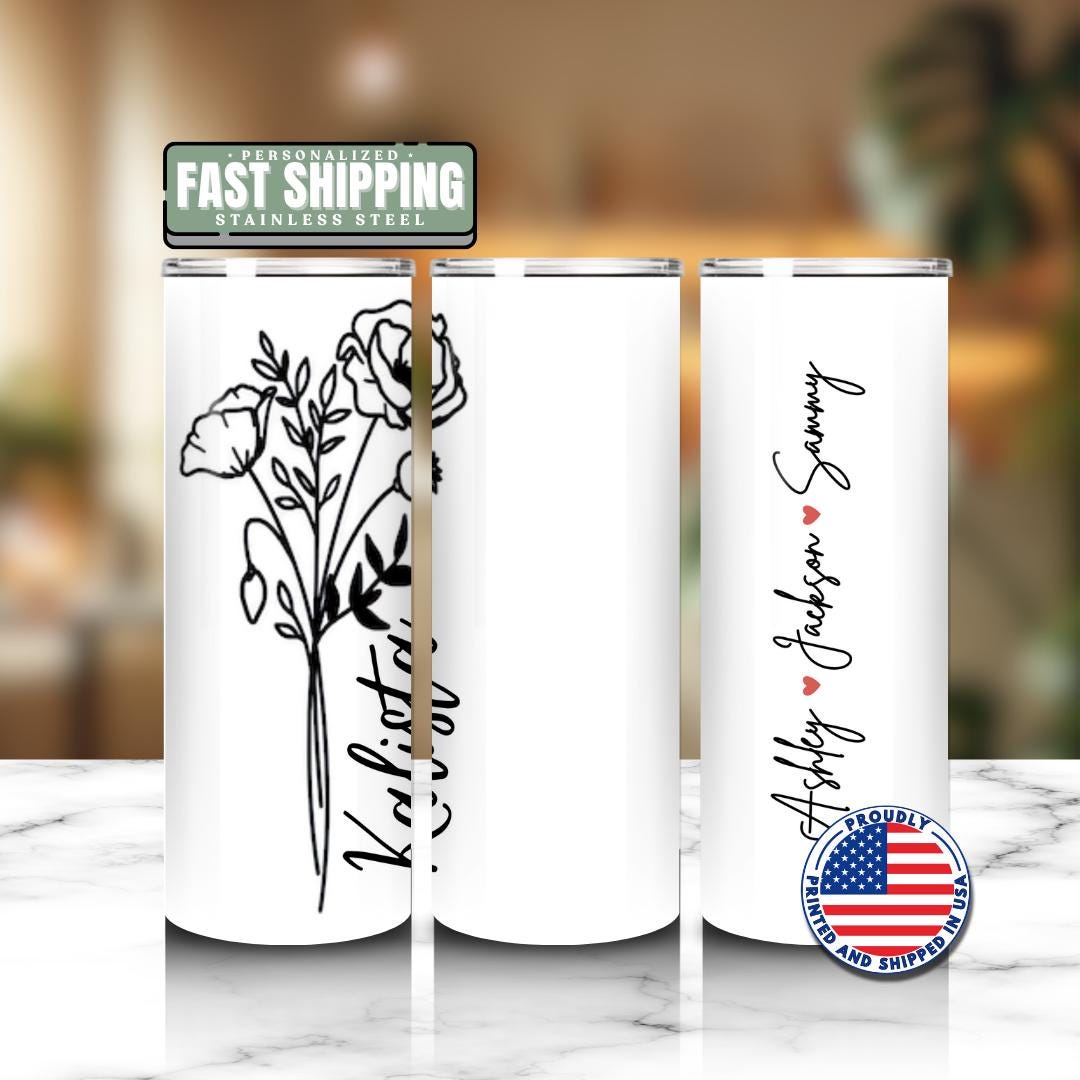 Personalized 20oz Birth Flower Tumbler Bridesmaid Tumbler with Straw Bride Tumbler Bridesmaid Proposal Gift Birthflower Gifs Bride Gift Idea
