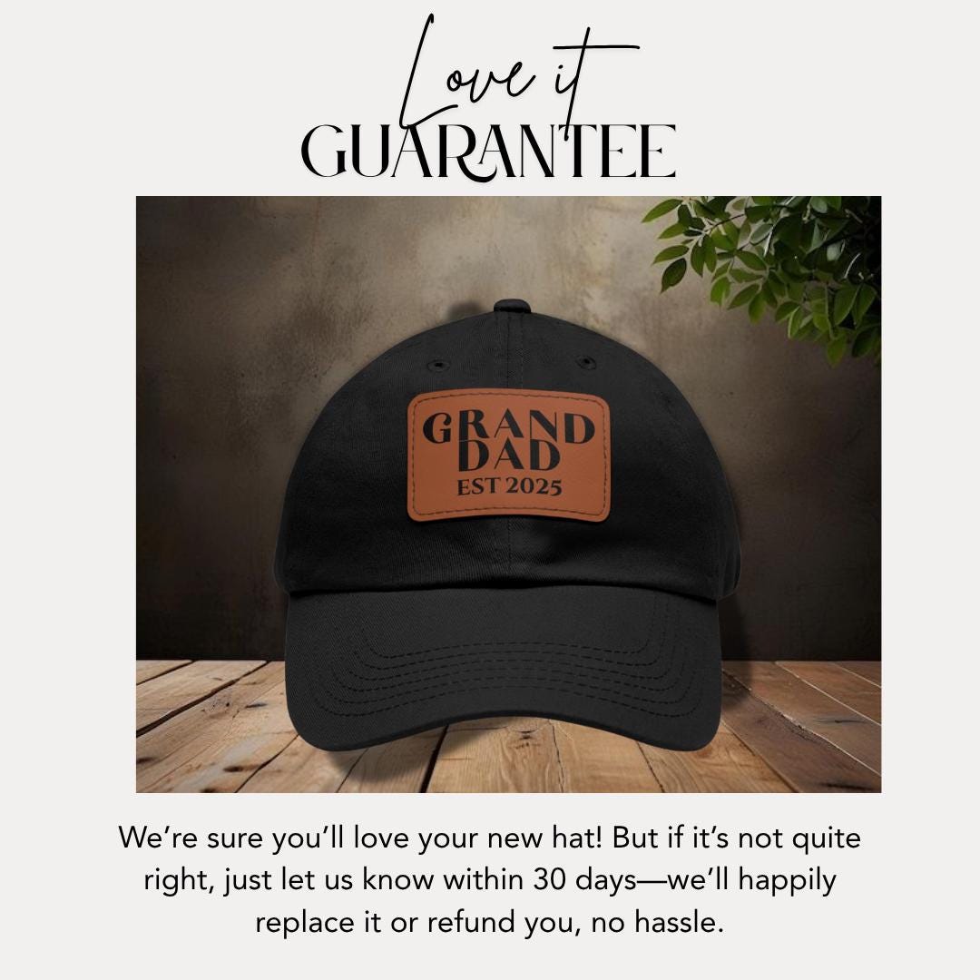 Personalized GrandDad Est 2025 Hat with Leather Patch Cap for GrandDad Gift for Fathers Day Custom Adjustable Everyday Hat Gift for GrandDad