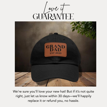 Personalized GrandDad Est 2025 Hat with Leather Patch Cap for GrandDad Gift for Fathers Day Custom Adjustable Everyday Hat Gift for GrandDad