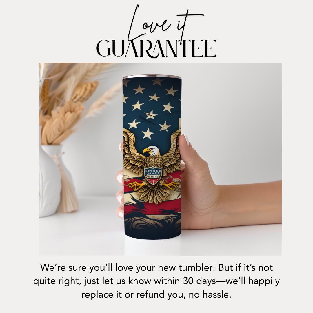 Patriotic US American Flag Tumbler 20oz Skinny Tumbler USA Eagle & Anchor Design Veteran Gift Cup Independence Day Drinkware 4th of July Cup