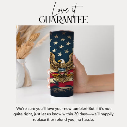 Patriotic US American Flag Tumbler 20oz Skinny Tumbler USA Eagle & Anchor Design Veteran Gift Cup Independence Day Drinkware 4th of July Cup