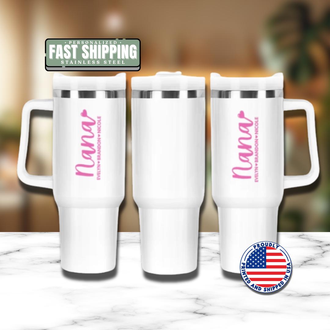 Personalized Nana 40oz Tumbler with Straw Hot Pink Tumbler Gift Idea for Nana Travel Coffee Cup Tumbler for Nana Mug Gift for Grandma