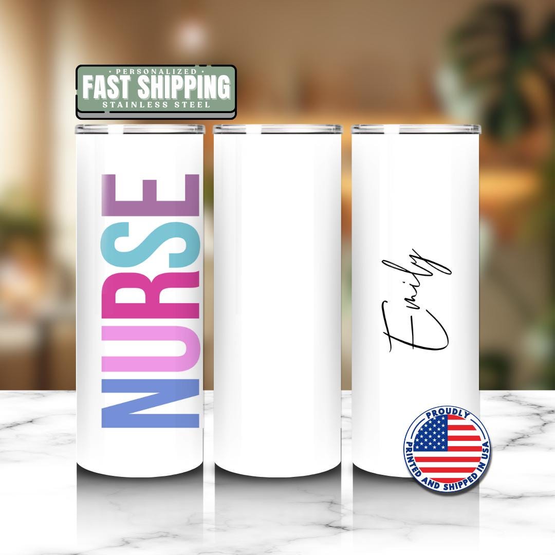 Personalized Registered Nurse 20 oz Skinny Tumbler with Straw Cute Nurse Appreciation Gift Gift for RN Nurse Week Tumbler Nurse Coffee Mug
