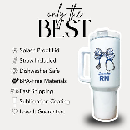 Personalized Nurse Tumbler Registered Nurse 40oz Tumbler with Handle Nurse Gift for Nurse Appreciation Gift for Registered Nurse Travel Mug