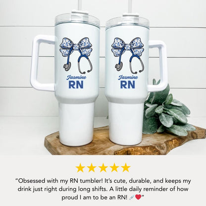 Personalized Nurse Tumbler Registered Nurse 40oz Tumbler with Handle Nurse Gift for Nurse Appreciation Gift for Registered Nurse Travel Mug
