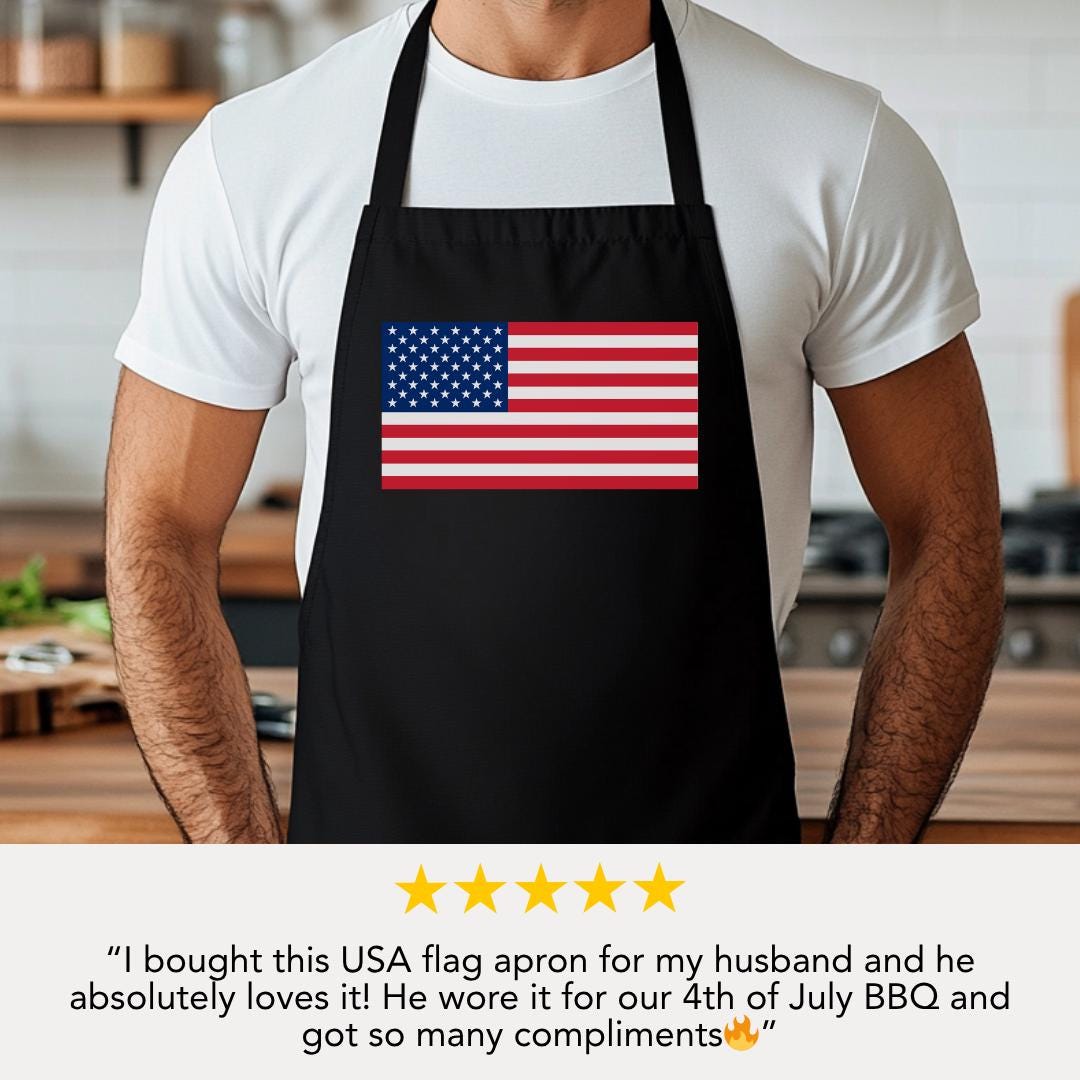 USA Flag Apron BBQ Grill Gift for Men 4th of July Chef Apron Patriotic Cooking Apron Chef Apron for Outdoor Grilling Father's Day Present