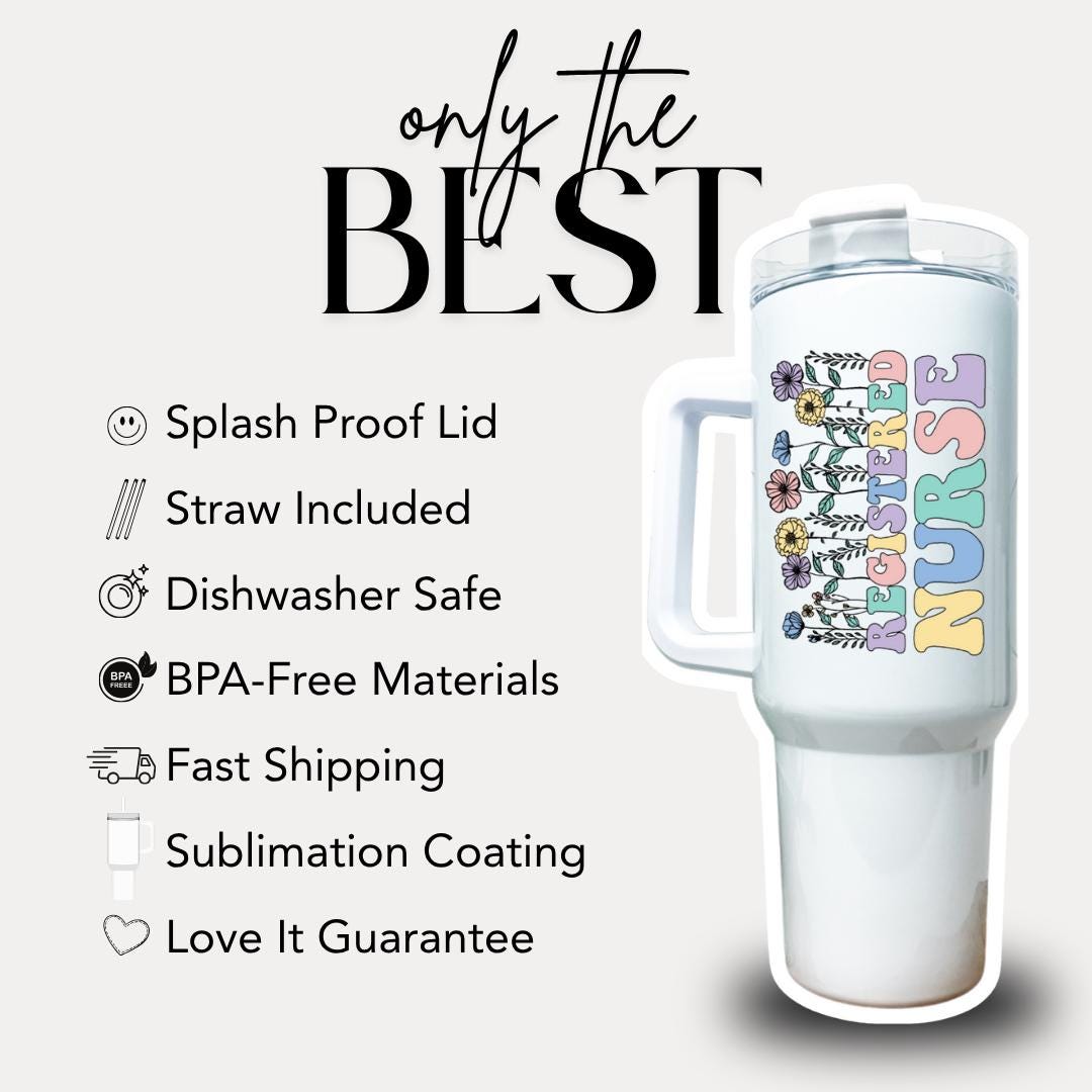 Personalized Registered Nurse Floral Mug 40oz Tumbler with Handle Nurse Gift for Nurse Appreciation Gift for Registered Nurse Travel Mug