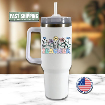 Personalized Teacher 40oz Tumbler with Straw Teacher Appreciation Gifts Back to School or Thank You Teacher Gift Teacher Travel Coffee Mug