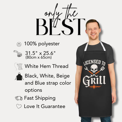 Licensed to Grill Funny BBQ Apron for Men Grill Master Apron for Dad, Husband, Grandpa Father's Day Gift Idea Gift for Dad or Husband