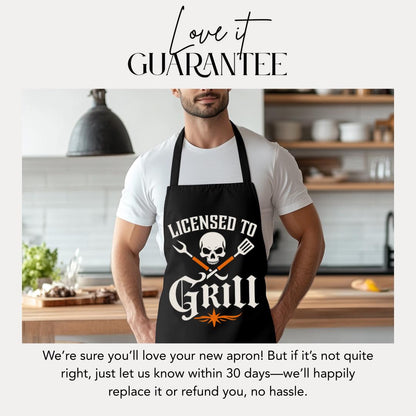 Licensed to Grill Funny BBQ Apron for Men Grill Master Apron for Dad, Husband, Grandpa Father's Day Gift Idea Gift for Dad or Husband
