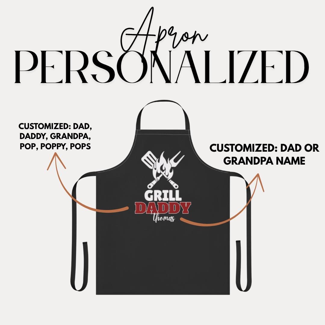 Personalized Grill Apron for Dad and Grandpa Chef Gift BBQ Accessories Cooking Apron Funny Kitchen Apron Gift for Dad and Grandpa