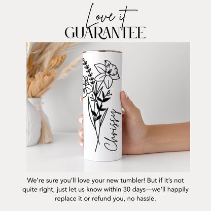 Personalized 20oz Birth Flower Tumbler Bridesmaid Tumbler with Straw Bride Tumbler Bridesmaid Proposal Gift Birthflower Gifs Bride Gift Idea