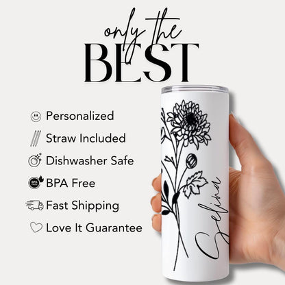 Personalized 20oz Birth Flower Tumbler Bridesmaid Tumbler with Straw Bride Tumbler Bridesmaid Proposal Gift Birthflower Gifs Bride Gift Idea