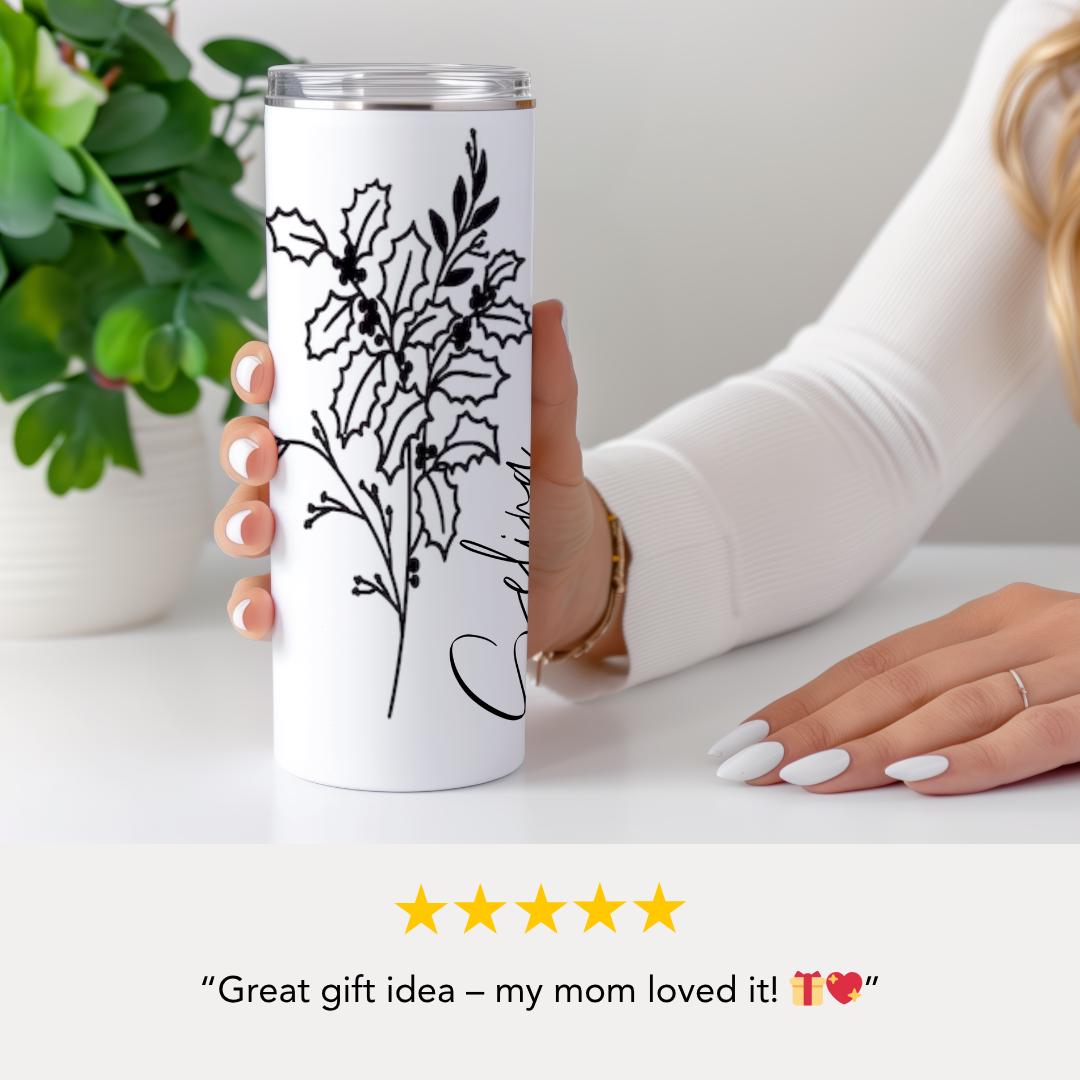 Personalized 20oz Birth Flower Tumbler Bridesmaid Tumbler with Straw Bride Tumbler Bridesmaid Proposal Gift Birthflower Gifs Bride Gift Idea