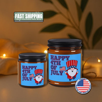 4th of July Scented Soy Candle with Gnome, Patriotic Decor