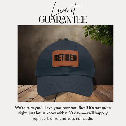 Retired Dad Hat, Leather Patch Cap, Gift for Retirees, Casual Hat for Men, Adjustable Dad Cap