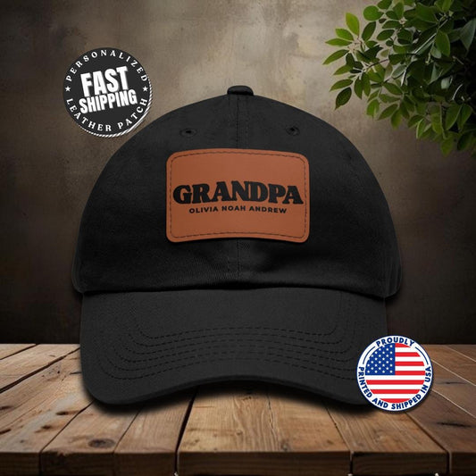 Personalized Grandpa Hat with Leather Patch, Perfect for Father's Day Gift,  Custom Grandchildren Names Gift for Grandpa Dad Gift Idea