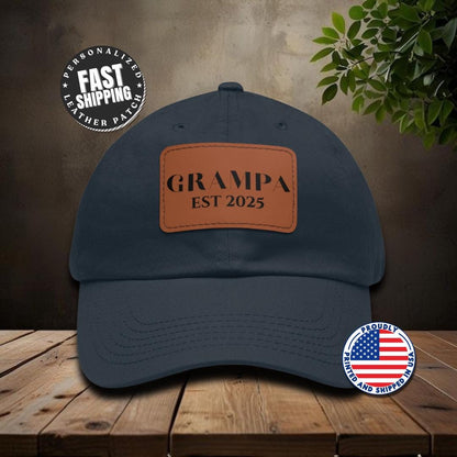 Personalized Grampa Est 2025 Hat with Leather Patch Cap for Grampa Gift for Fathers Day Custom Adjustable Everyday Hat Gift for Grampa