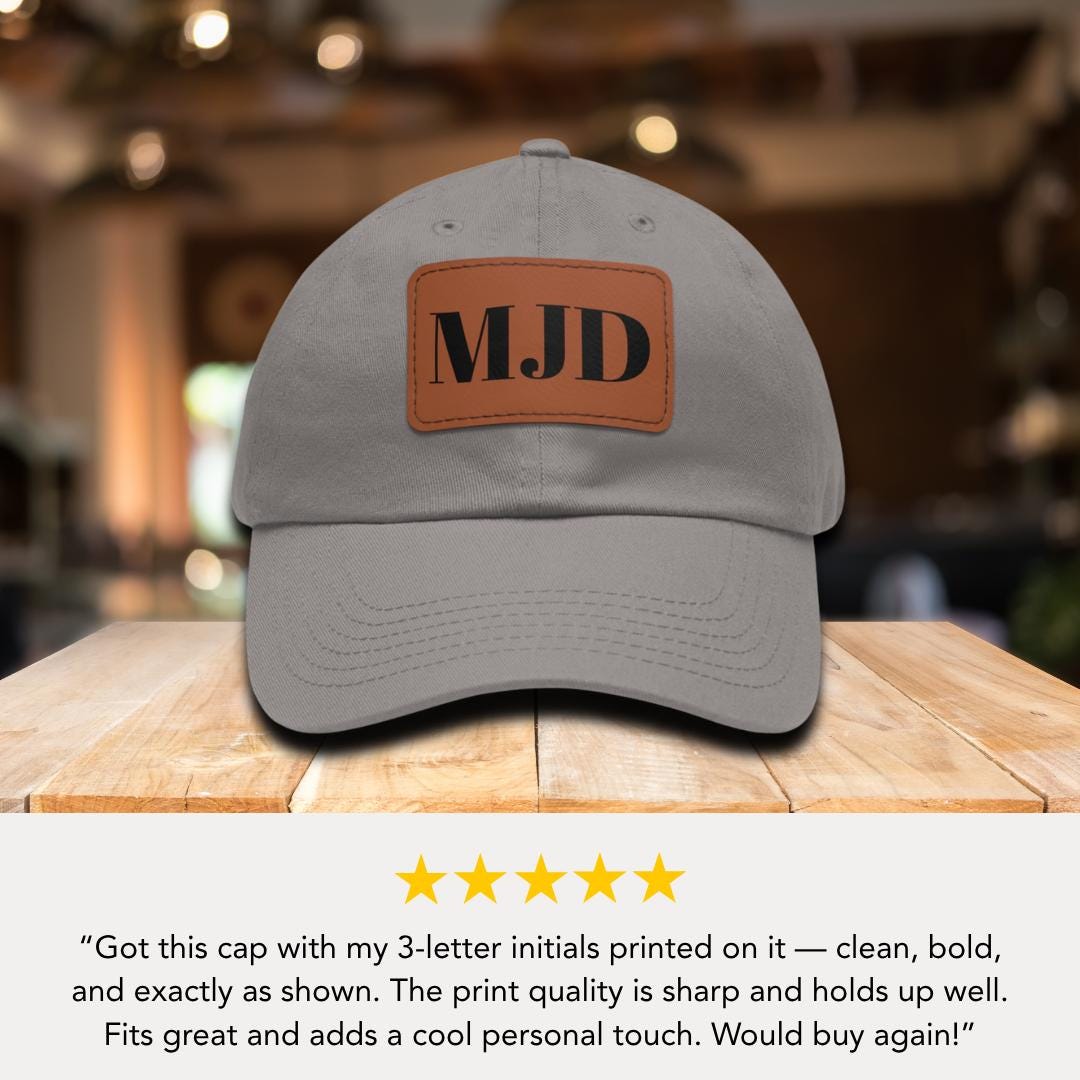 Personalized Initial Hat with Leather Patch Custom Monogram Baseball Cap Custom Initial Hat Unique Gift for Him or Her Stylish Everyday Cap
