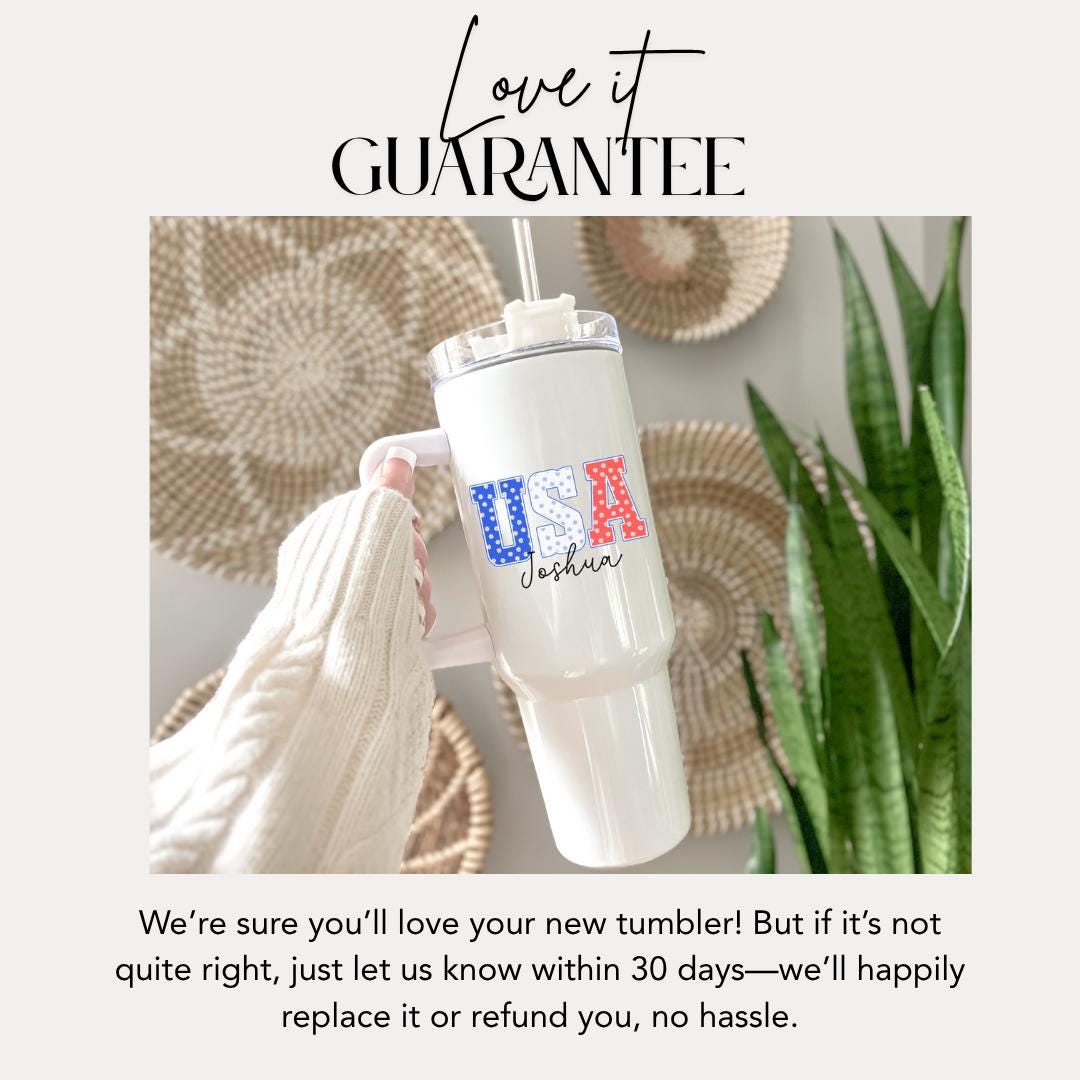 USA Name Personalized Tumbler 40oz USA Travel Mug with Handle & Straw Patriotic Gift for Him or Her Fourth of July Travel Coffee Tumbler