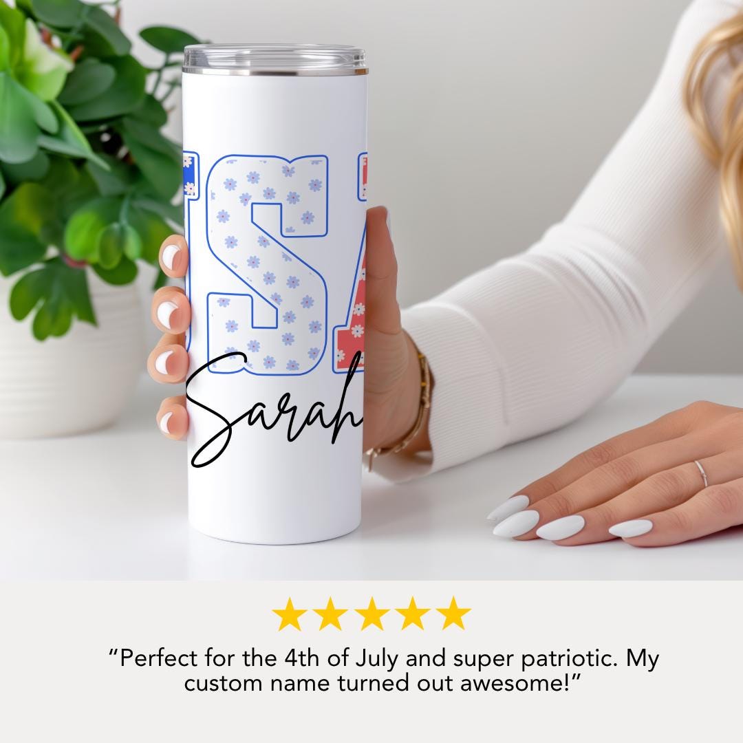 Personalized US Memorial Day Tribute Tumbler – 20oz Skinny Tumbler Travel Mug 4th of July Gift for Women Skinny Cup for Patriotic Girls
