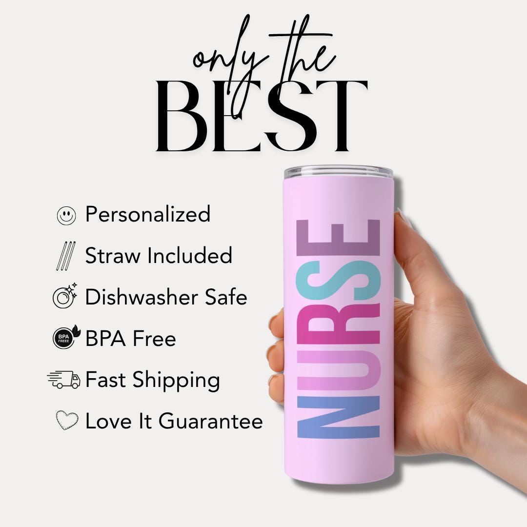 Personalized Registered Nurse 20 oz Skinny Tumbler with Straw Cute Nurse Appreciation Gift Gift for RN Nurse Week Tumbler Nurse Coffee Mug